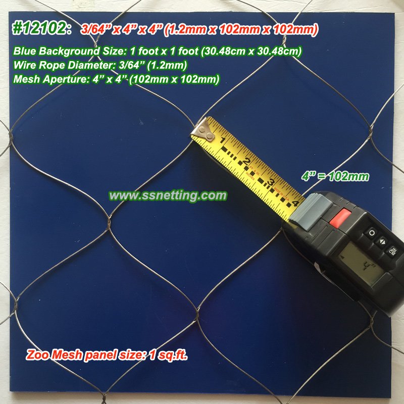 Stainless Steel Wire Rope Mesh 3/64", 4" X 4", ( 1.2mm, 102mm X 102mm)